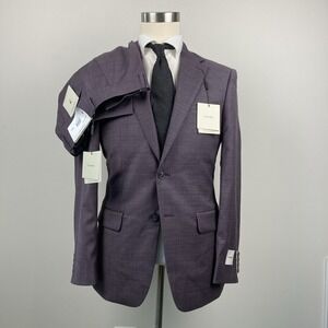 Calvin Klein Men's 2-pc Slim Fit Suit Jacket 40R Pants 32W 32L Wool Blend Purple